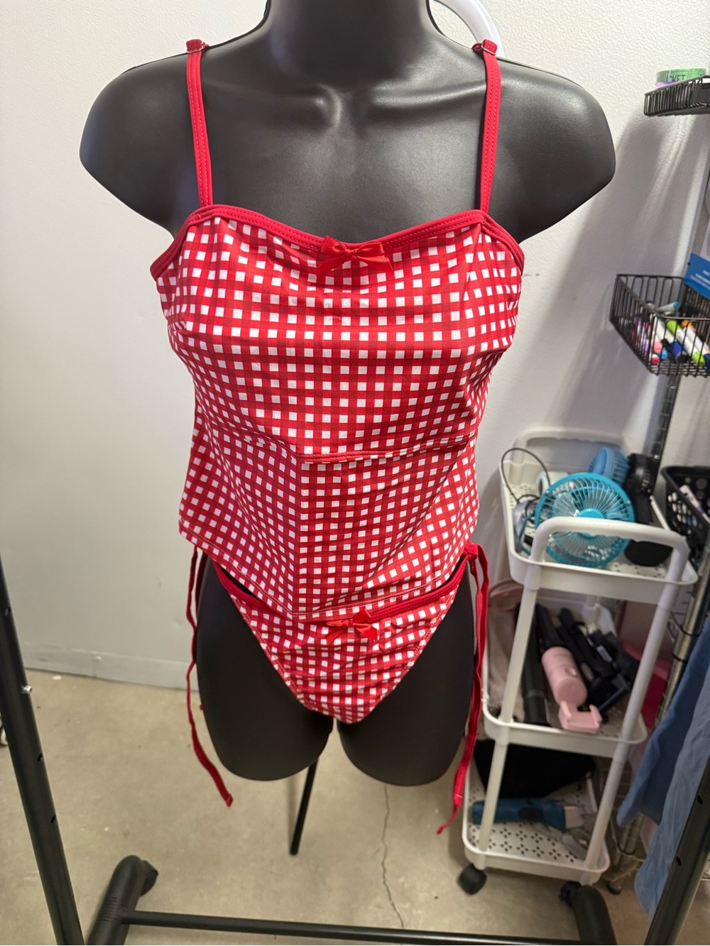 SHEIN Red White Gingham Two-Piece Tankini Set